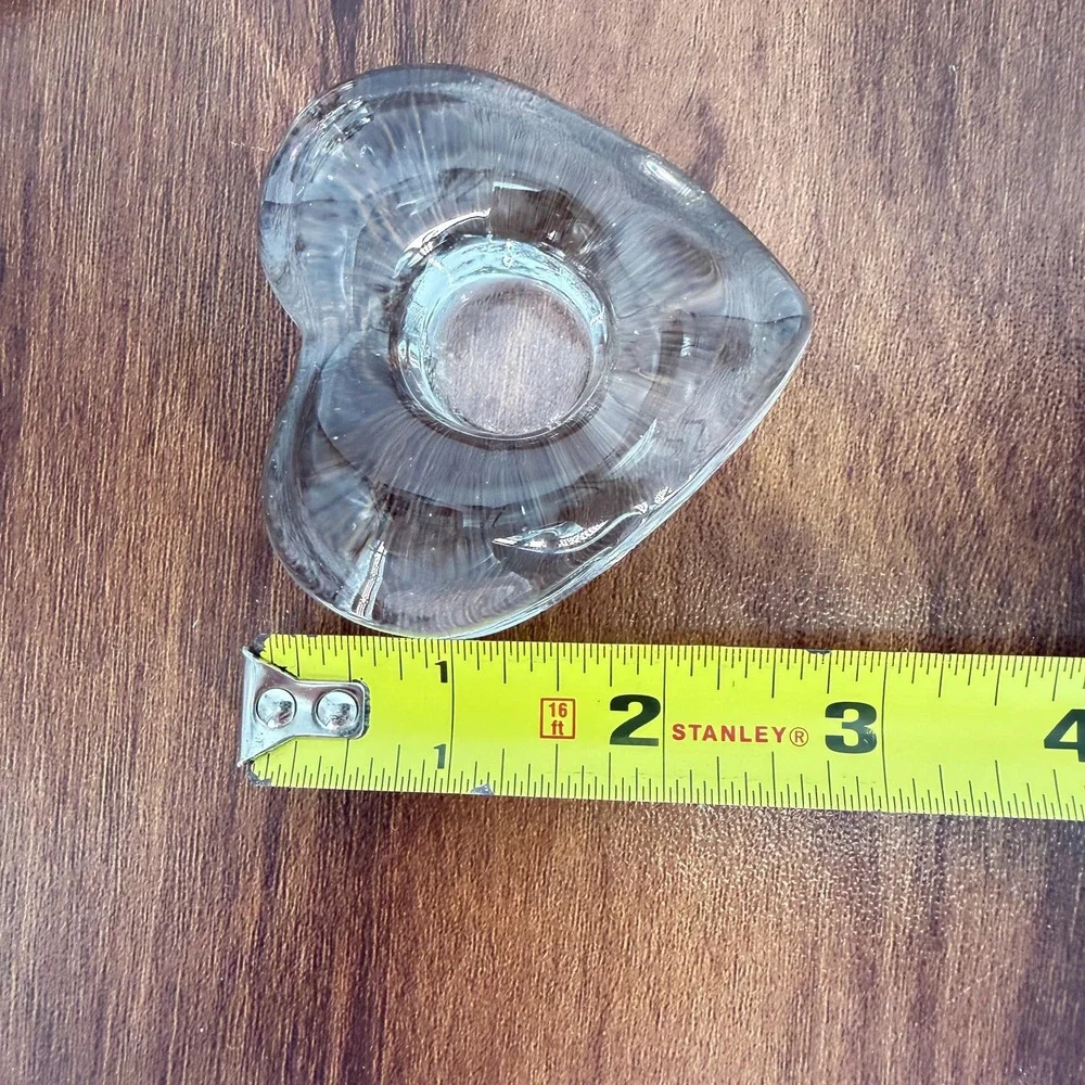 VNG Orrefors Crystal Heart Taper Candle Holders (2) Scandinavian Candlesticks